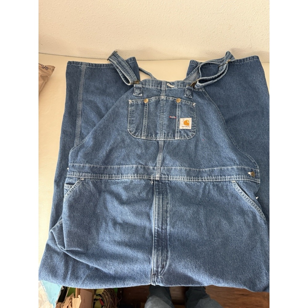 Carhartt Men's Blue Denim Bib Overalls 100% Cotton 50x32 R07 DST READ DESCRIPTIO